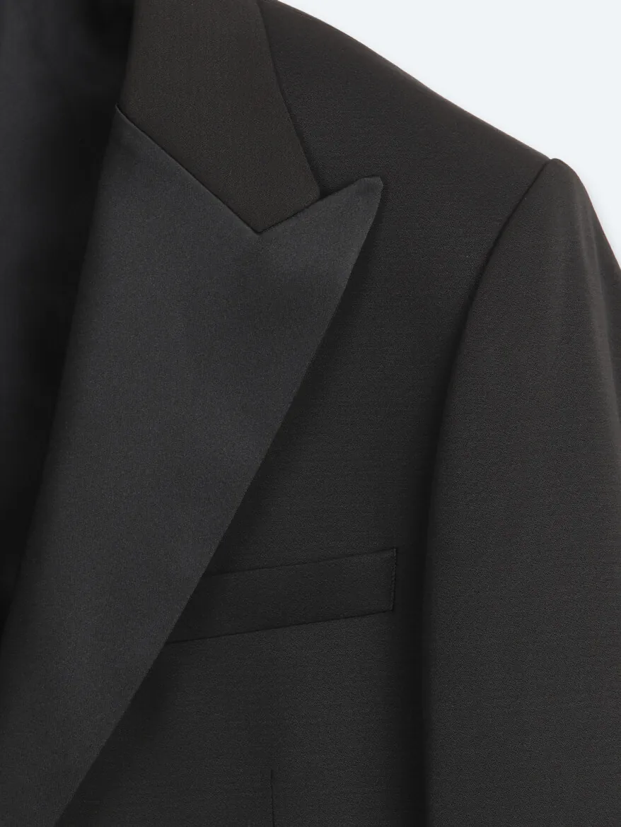 Black Plain Modern Fit Weaving Tuxedo - 8