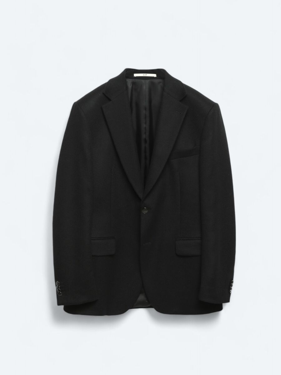 Black Plain Modern Fit Wool Blended Jacket - 7