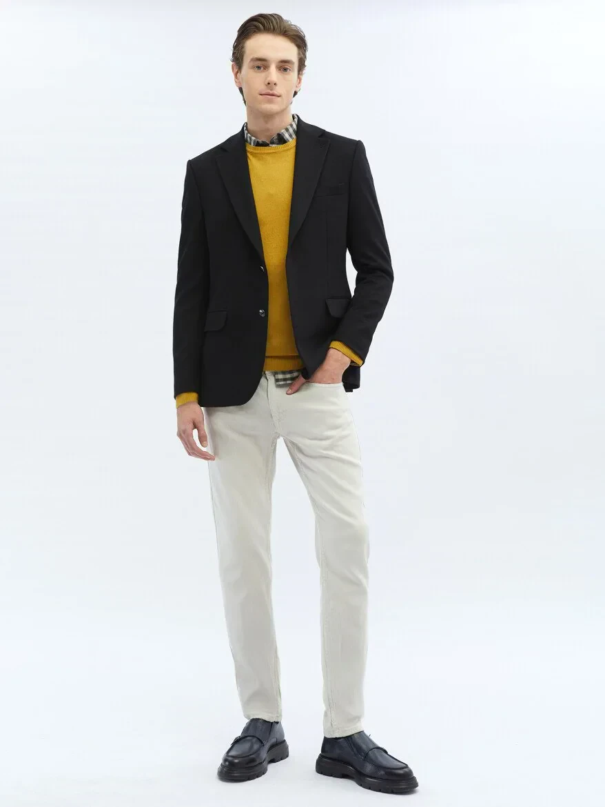 Black Plain Modern Fit Wool Blended Jacket - 2