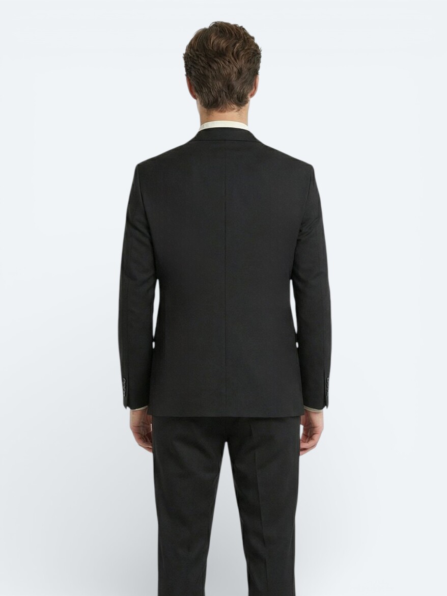Black Plain Modern Fit Wool Blended Suit - 4