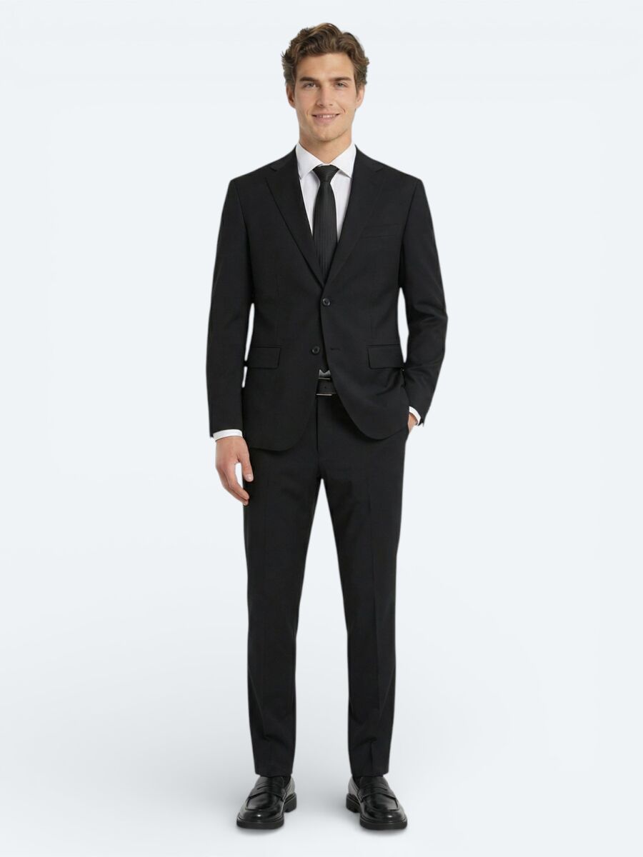 Black Plain Modern Fit Wool Blended Suit - 2