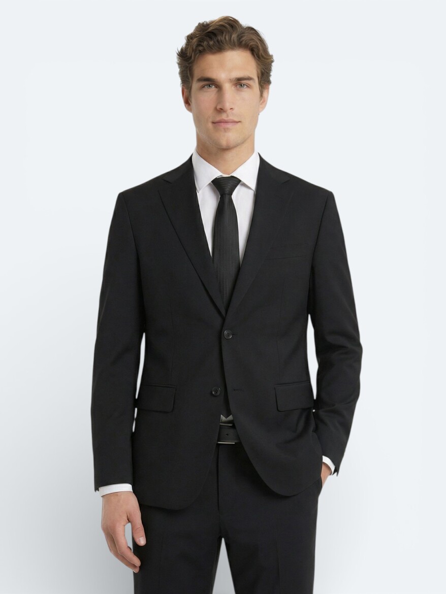 Black Plain Modern Fit Wool Blended Suit - 3