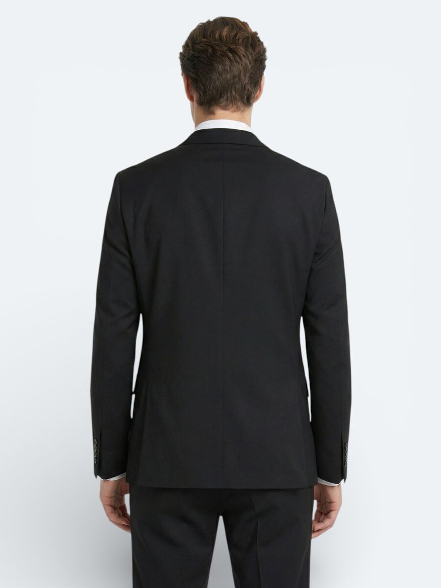 Black Plain Modern Fit Wool Blended Suit - 4