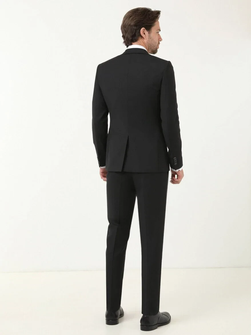 Black Plain Modern Fit Wool Blended Suit - 4