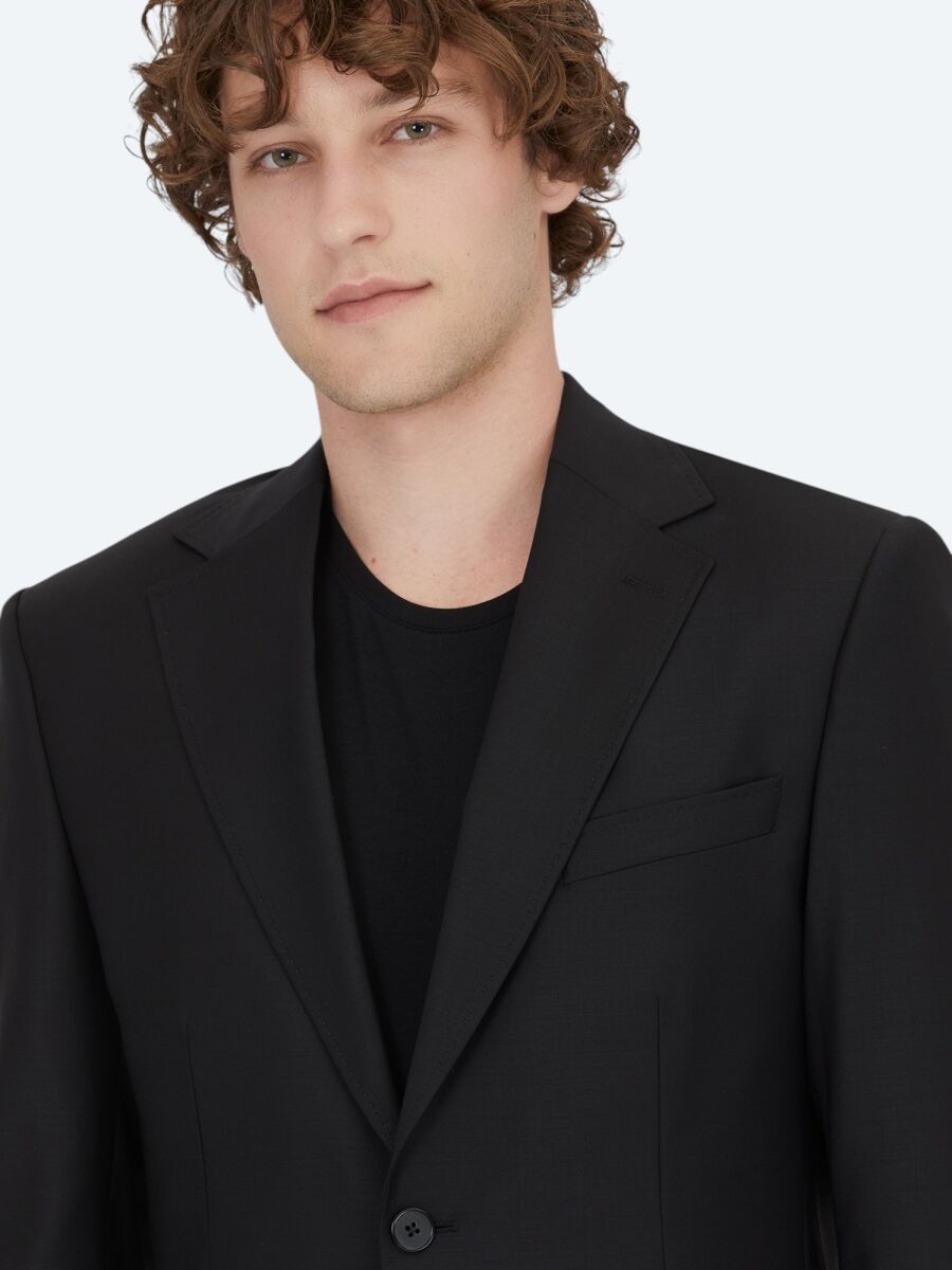 Black Plain Modern Fit Wool Blended Suit - 3