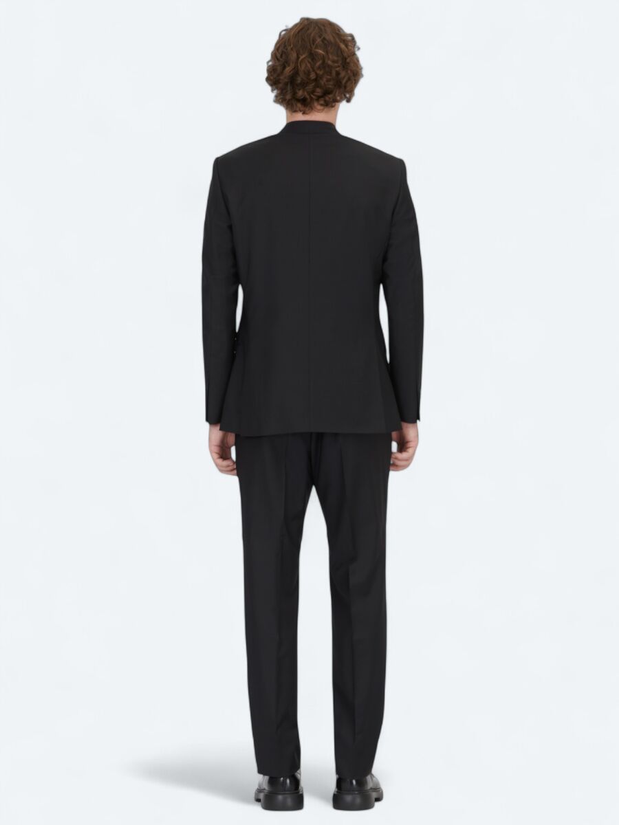 Black Plain Modern Fit Wool Blended Suit - 5