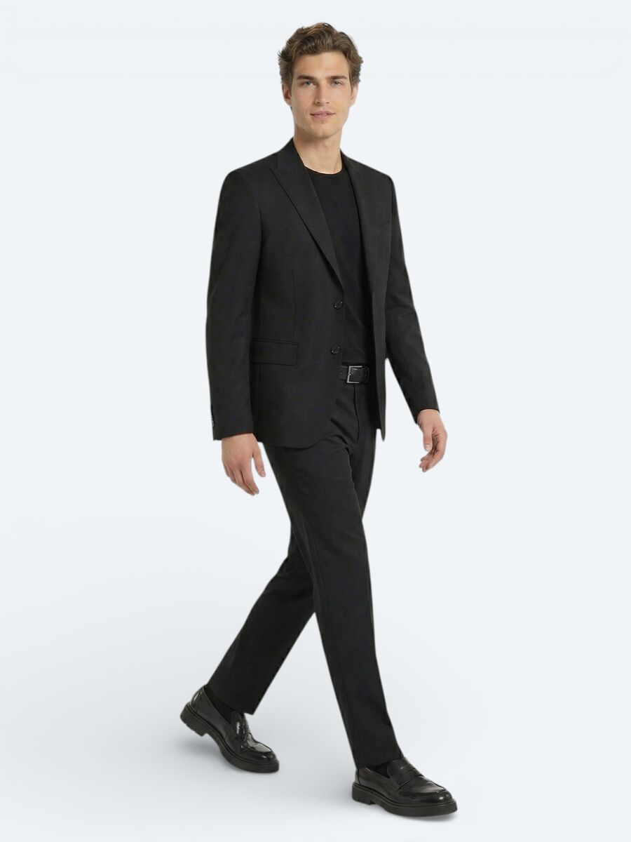Black Plain Modern Fit Wool Blended Suit - 1