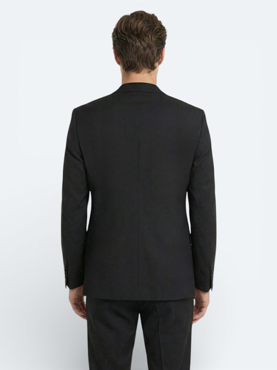 Black Plain Modern Fit Wool Blended Suit - 4