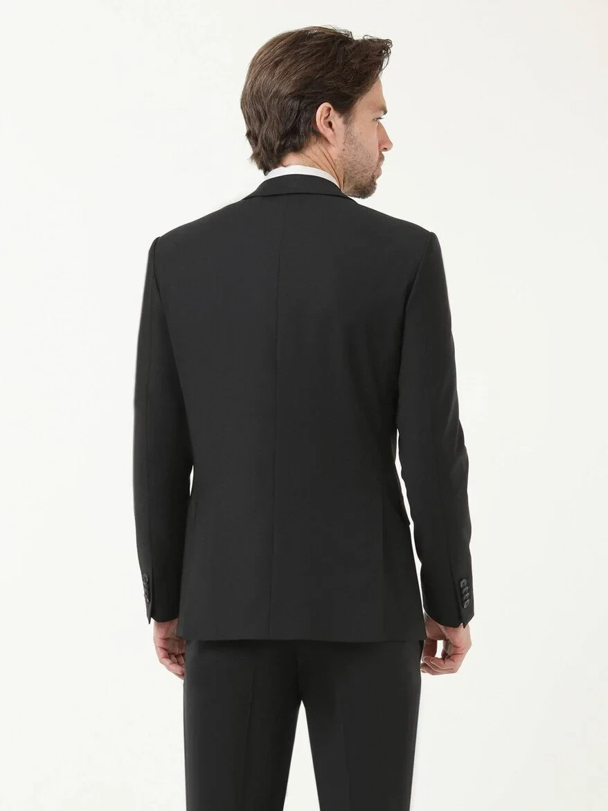 Black Plain Modern Fit Wool Blended Suit - 4