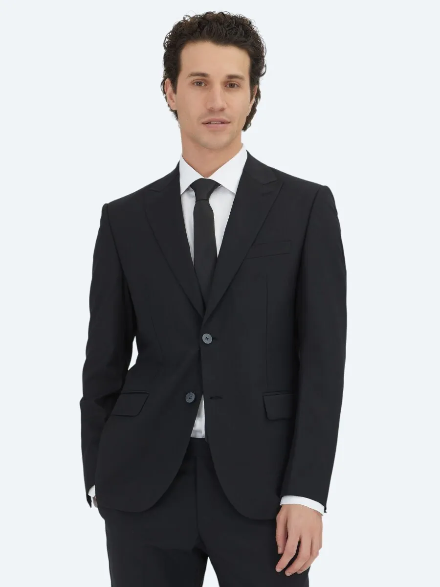 Black Plain Modern Fit Wool Blended Suit - 2