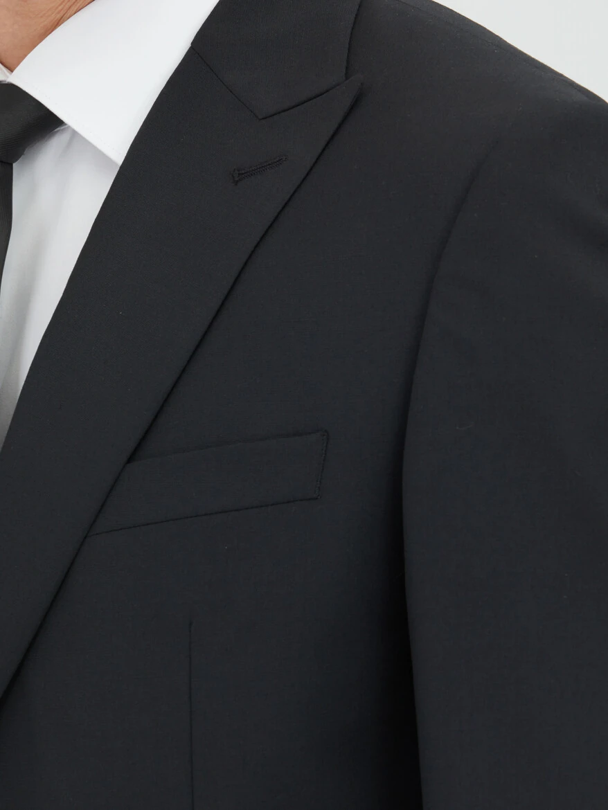 Black Plain Modern Fit Wool Blended Suit - 4