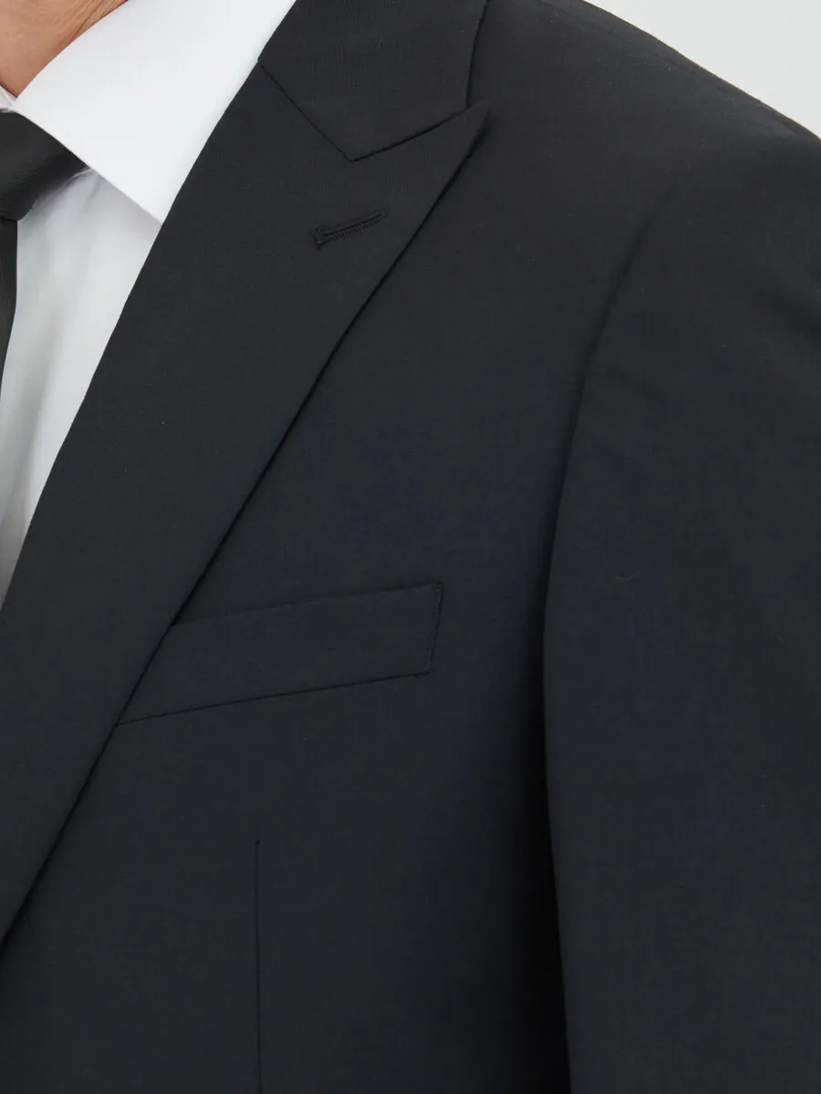 Black Plain Modern Fit Wool Blended Suit - 4