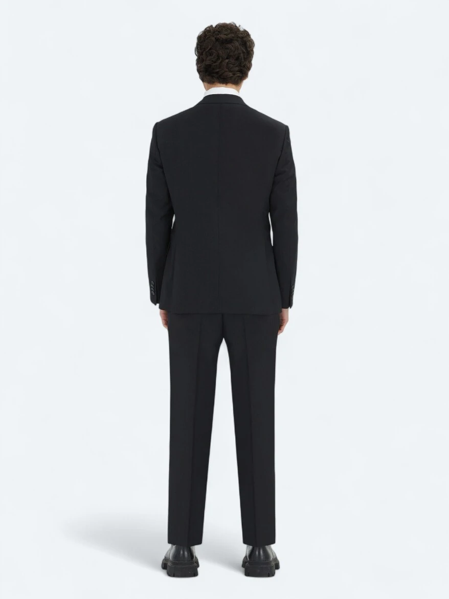 Black Plain Modern Fit Wool Blended Suit - 5