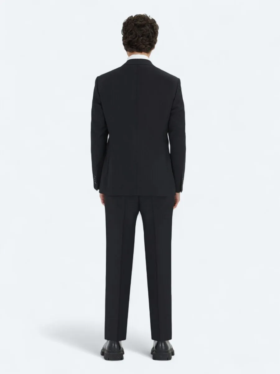 Black Plain Modern Fit Wool Blended Suit - 5