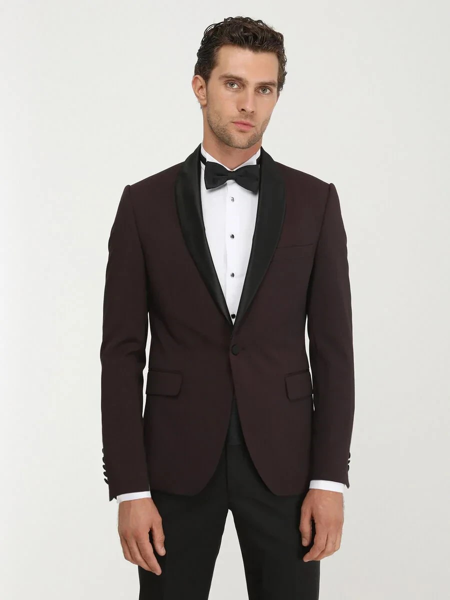 Black Plain Modern Fit Wool Blended Suit - 1