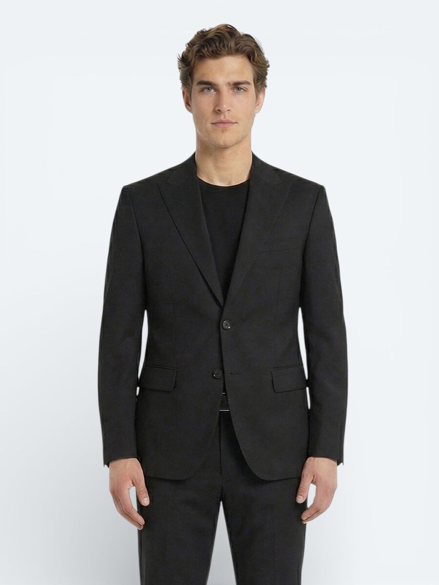 Black Plain Modern Fit Wool Blended Suit - 1