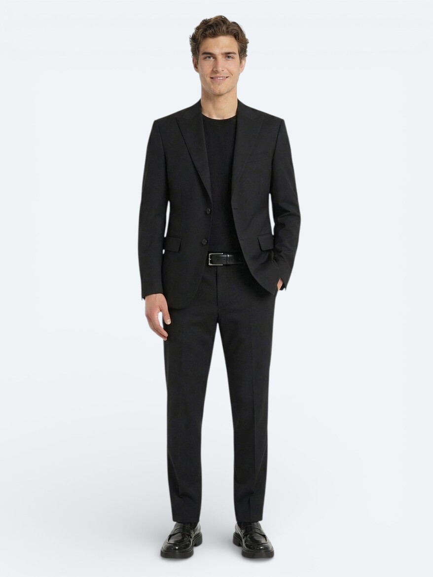Black Plain Modern Fit Wool Blended Suit - 3