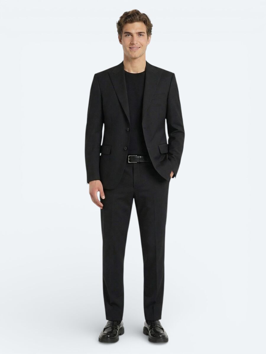Black Plain Modern Fit Wool Blended Suit - 3