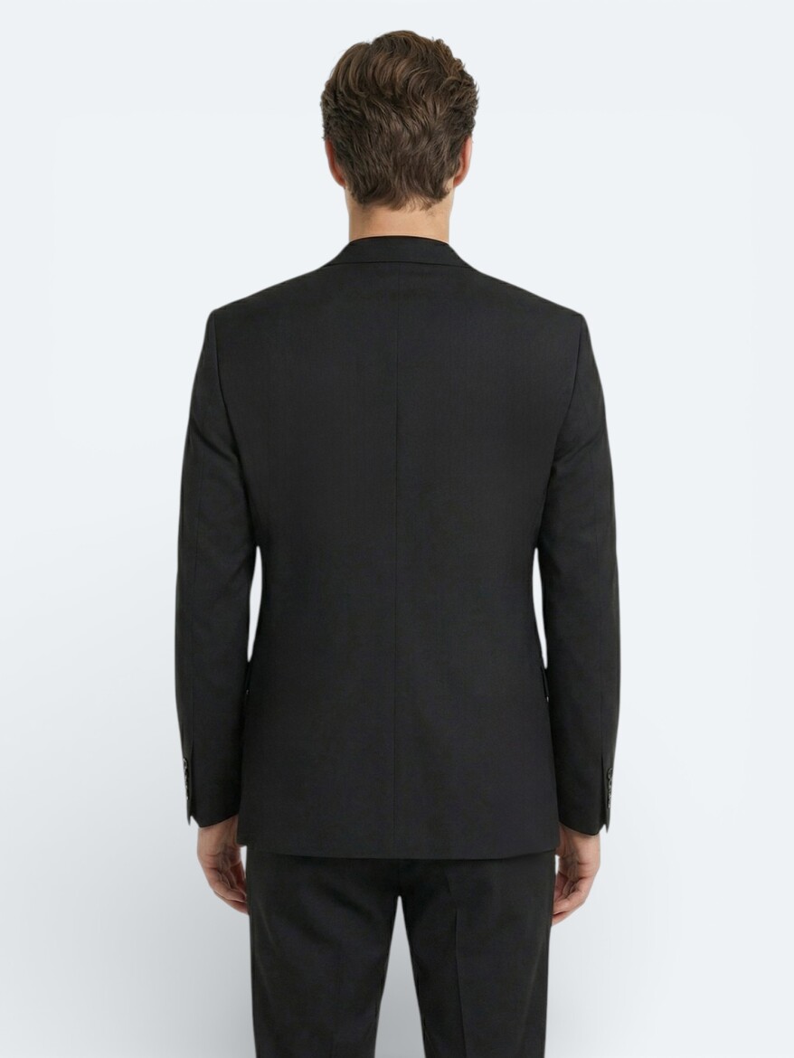 Black Plain Modern Fit Wool Blended Suit - 4
