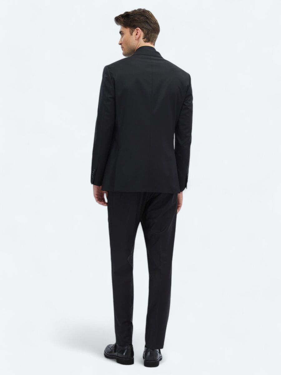 Black Plain Modern Fit Wool Blended Suit - 6