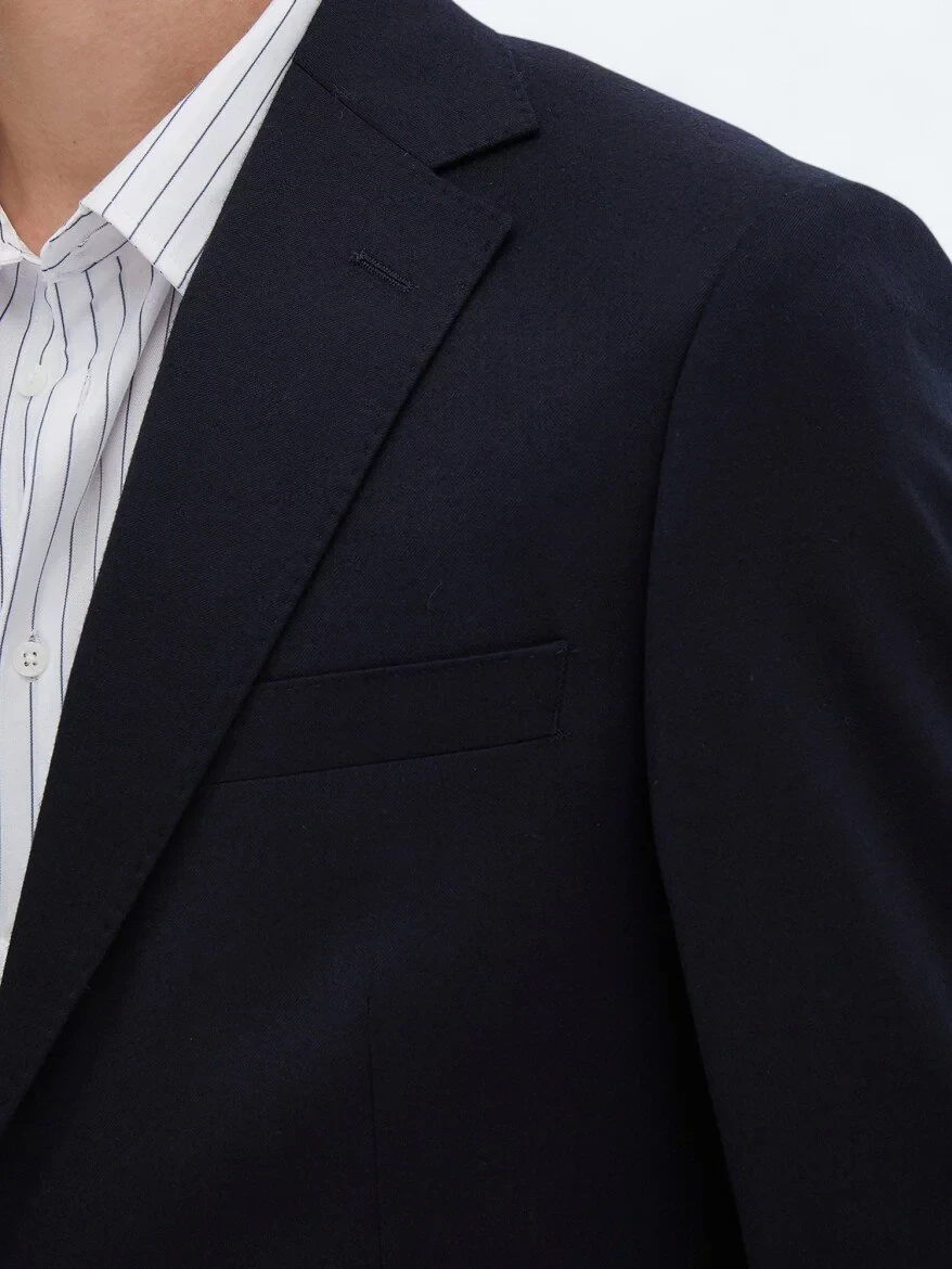 Black Plain Modern Fit Wool Blended Suit - 5