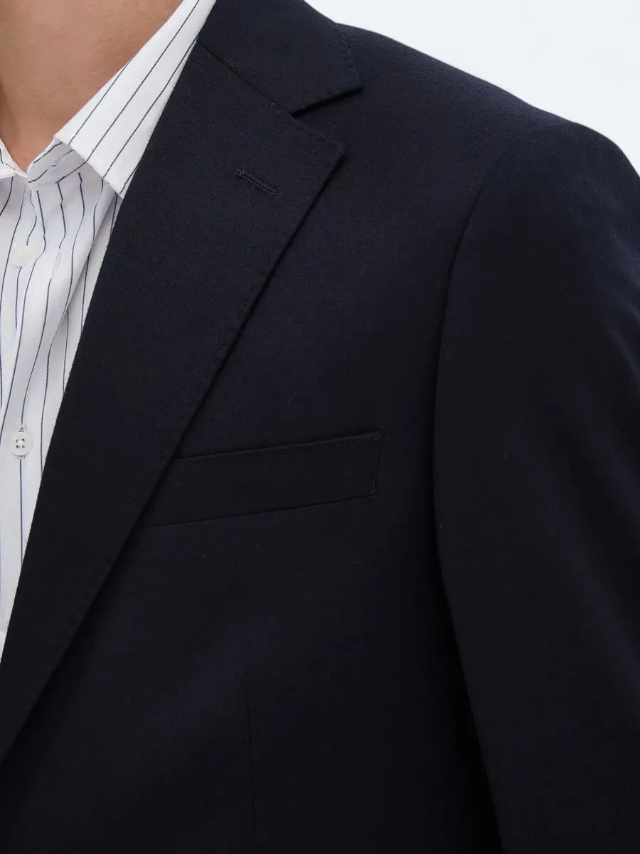 Black Plain Modern Fit Wool Blended Suit - 5