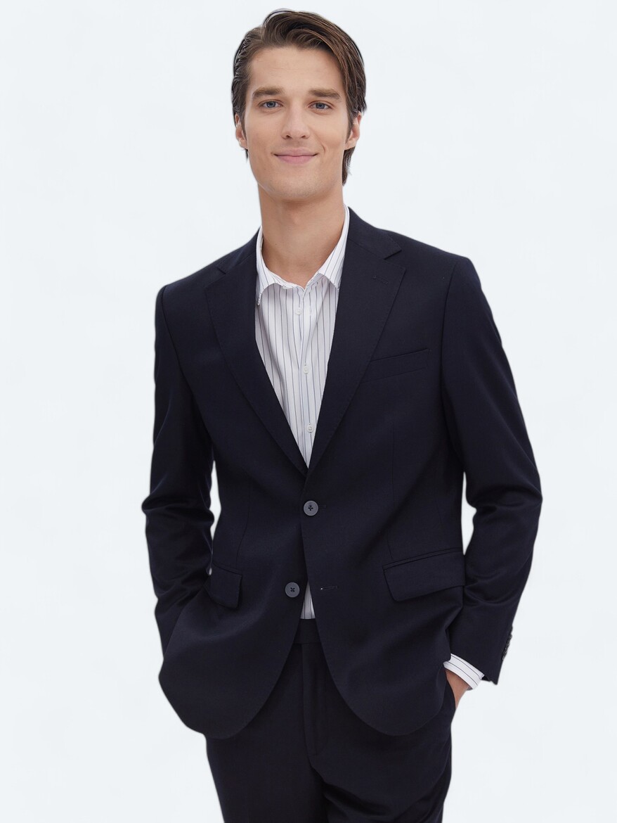 Black Plain Modern Fit Wool Blended Suit - 3
