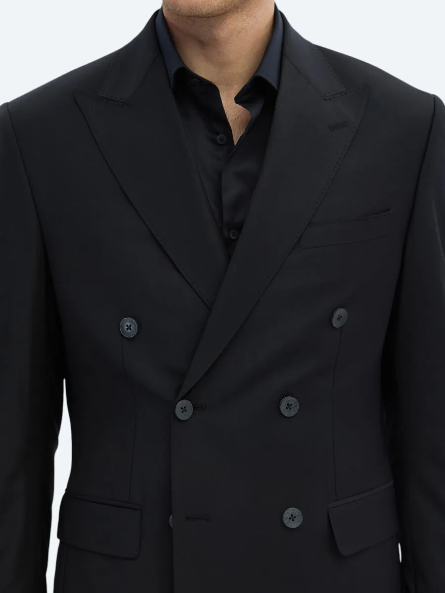 Black Plain Modern Fit Wool Blended Suit - 4