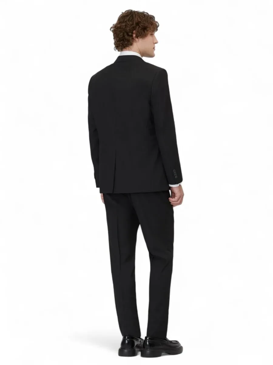 Black Plain Modern Fit Wool Blended Suit - 5