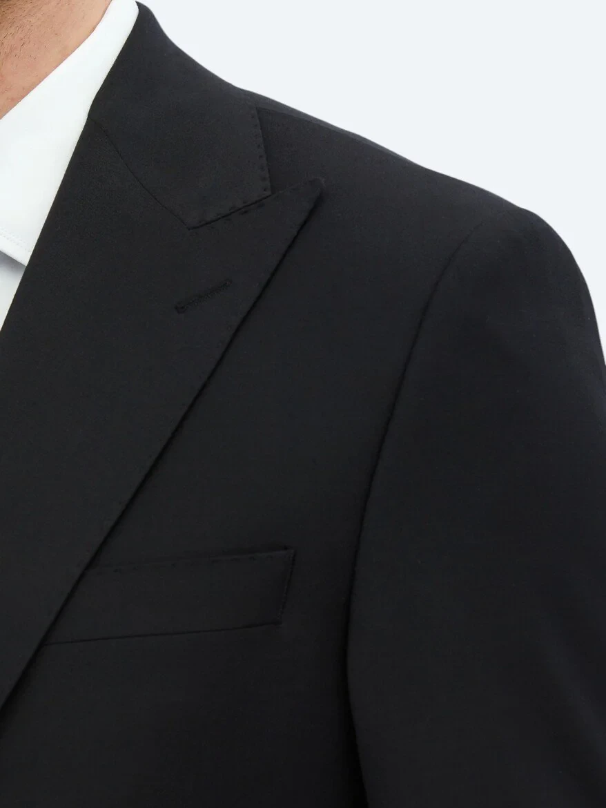 Black Plain Modern Fit Wool Blended Suit - 4