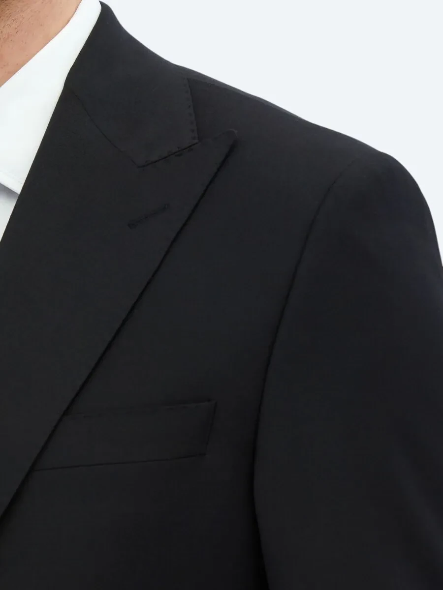 Black Plain Modern Fit Wool Blended Suit - 4