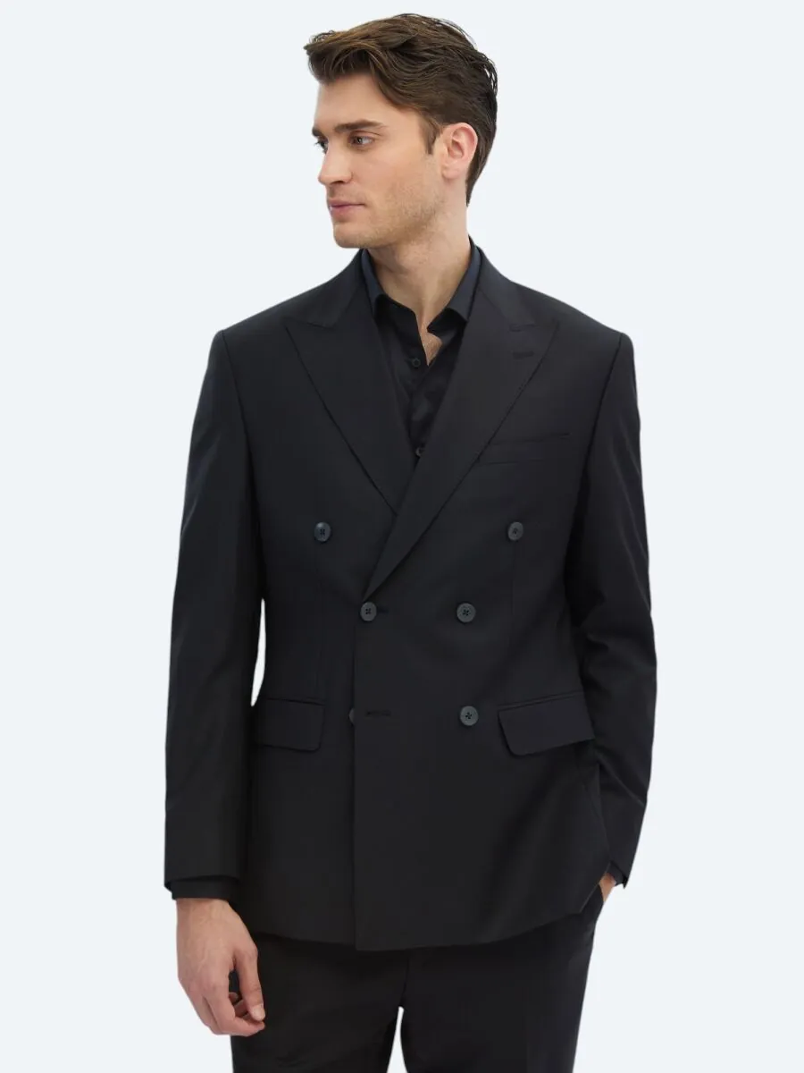 Black Plain Modern Fit Wool Blended Suit - 2