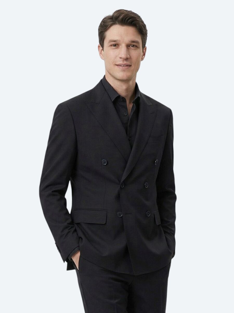 Black Plain Modern Fit Wool Blended Suit - 3