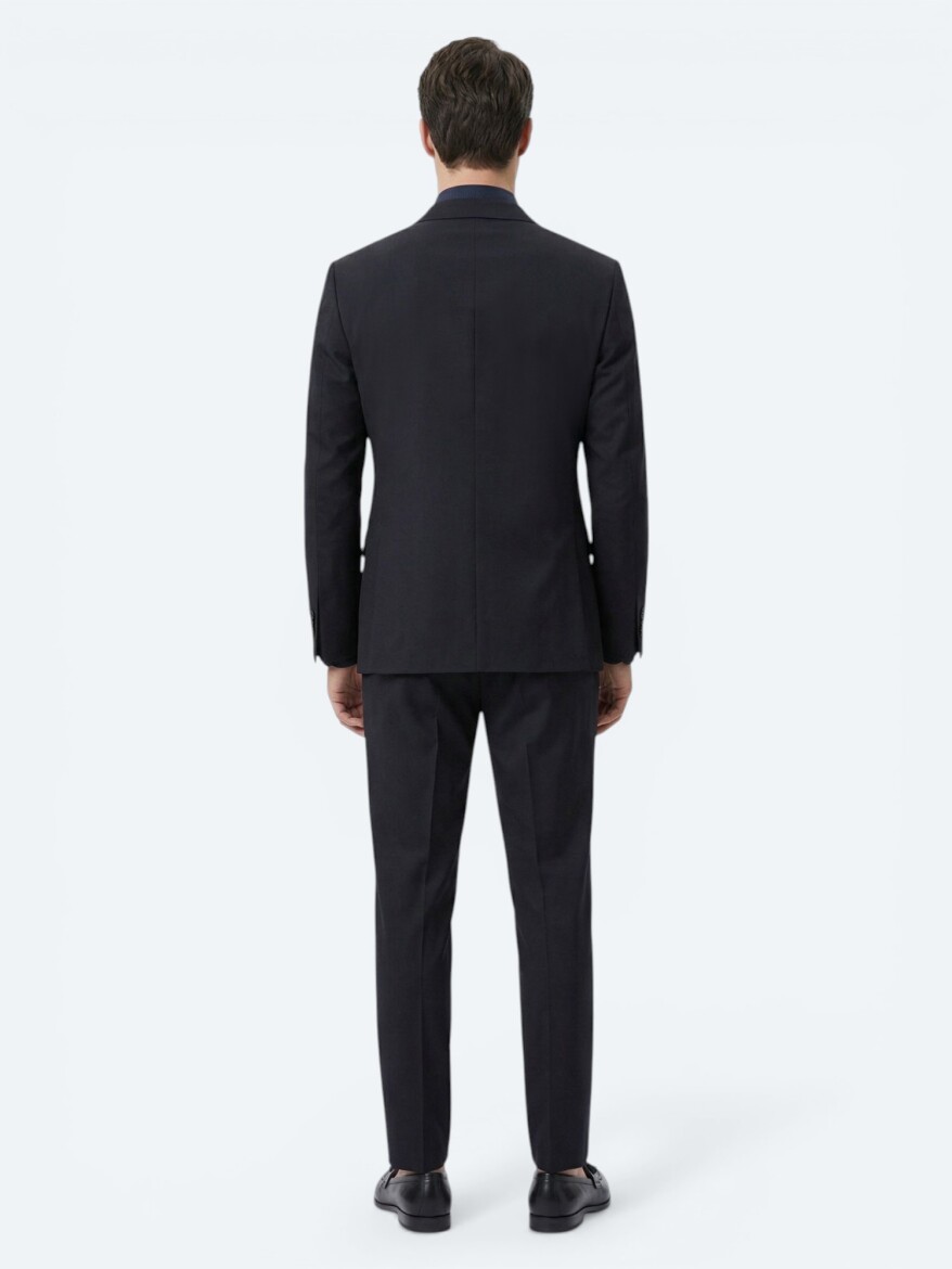 Black Plain Modern Fit Wool Blended Suit - 5