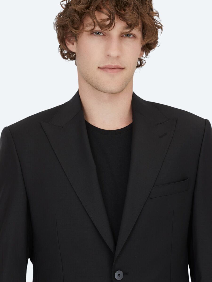 Black Plain Modern Fit Wool Blended Suit - 3