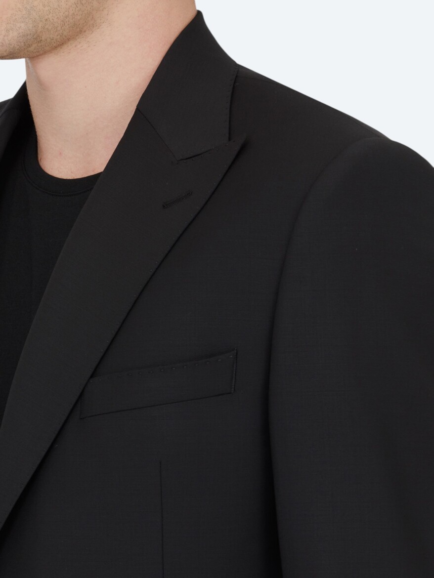 Black Plain Modern Fit Wool Blended Suit - 4