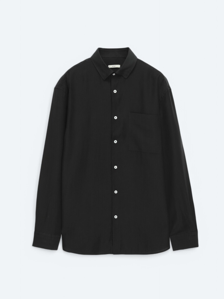 Black Plain Oversize Fit Long Weaving Casual Shirt - 5