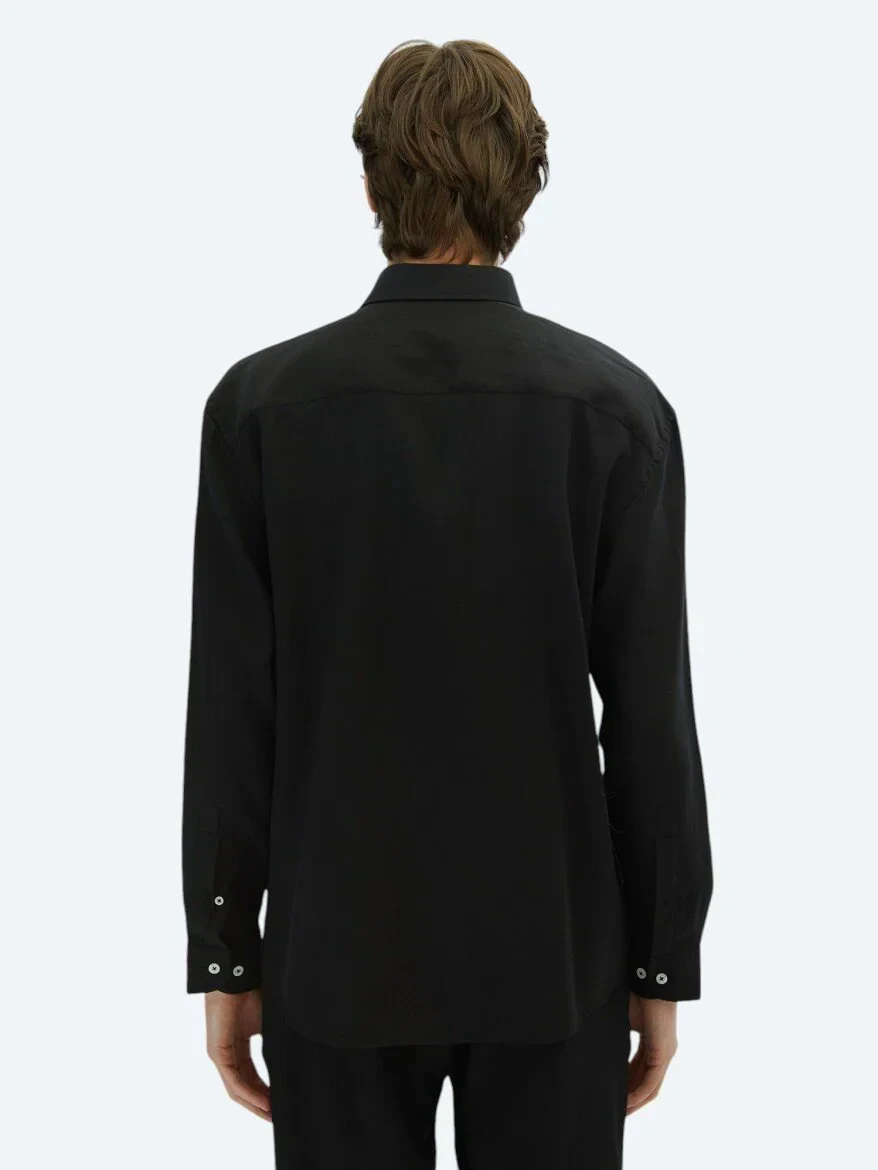 Black Plain Oversize Fit Weaving Casual Shirt 