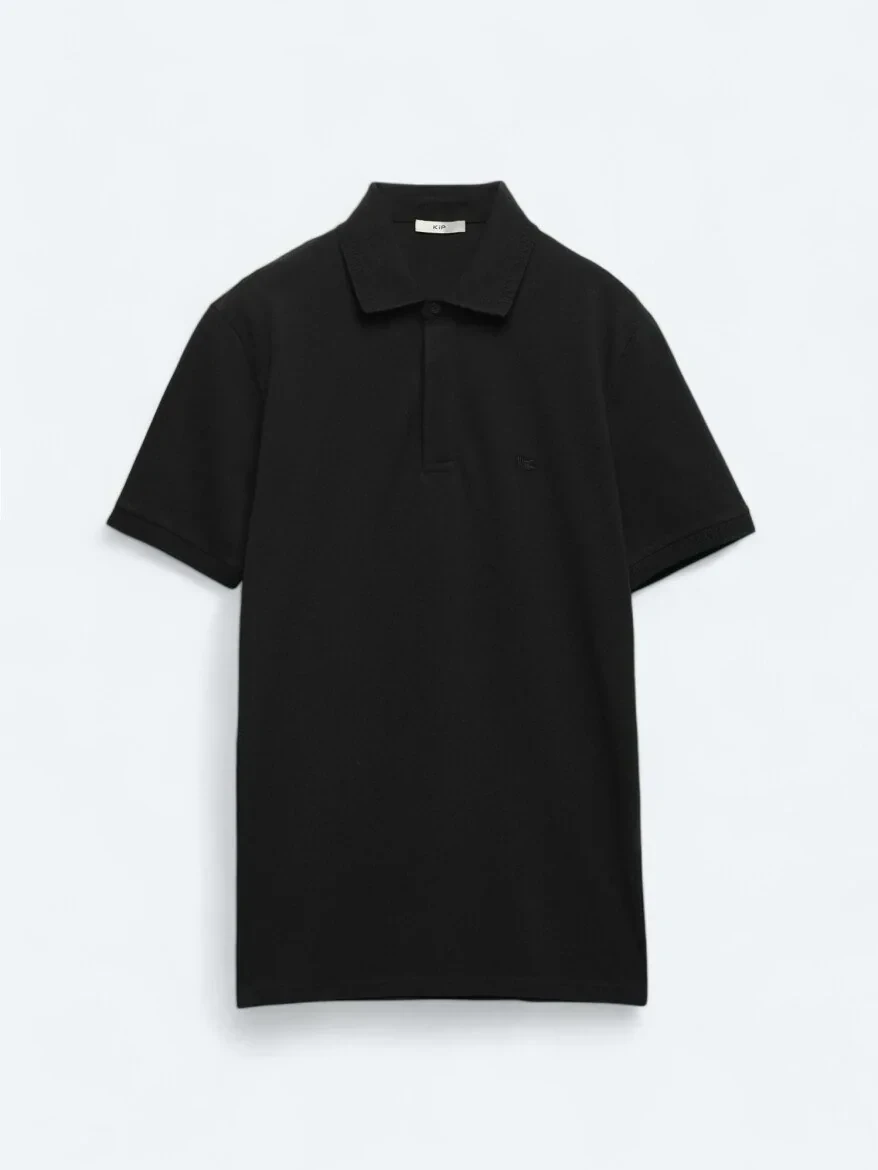 Black Plain Polo Neck 100% Cotton T-Shirt - 5