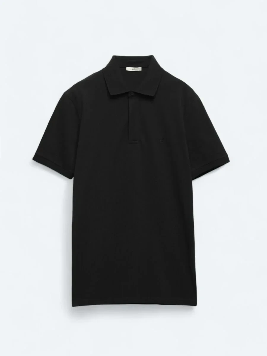 Black Plain Polo Neck 100% Cotton T-Shirt - 5