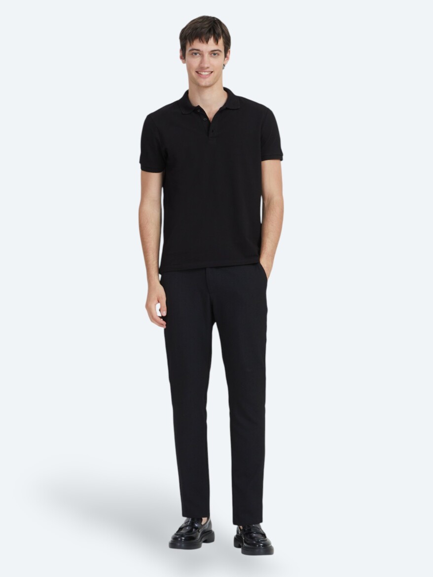 Black Plain Polo Neck 100% Cotton T-Shirt - 2