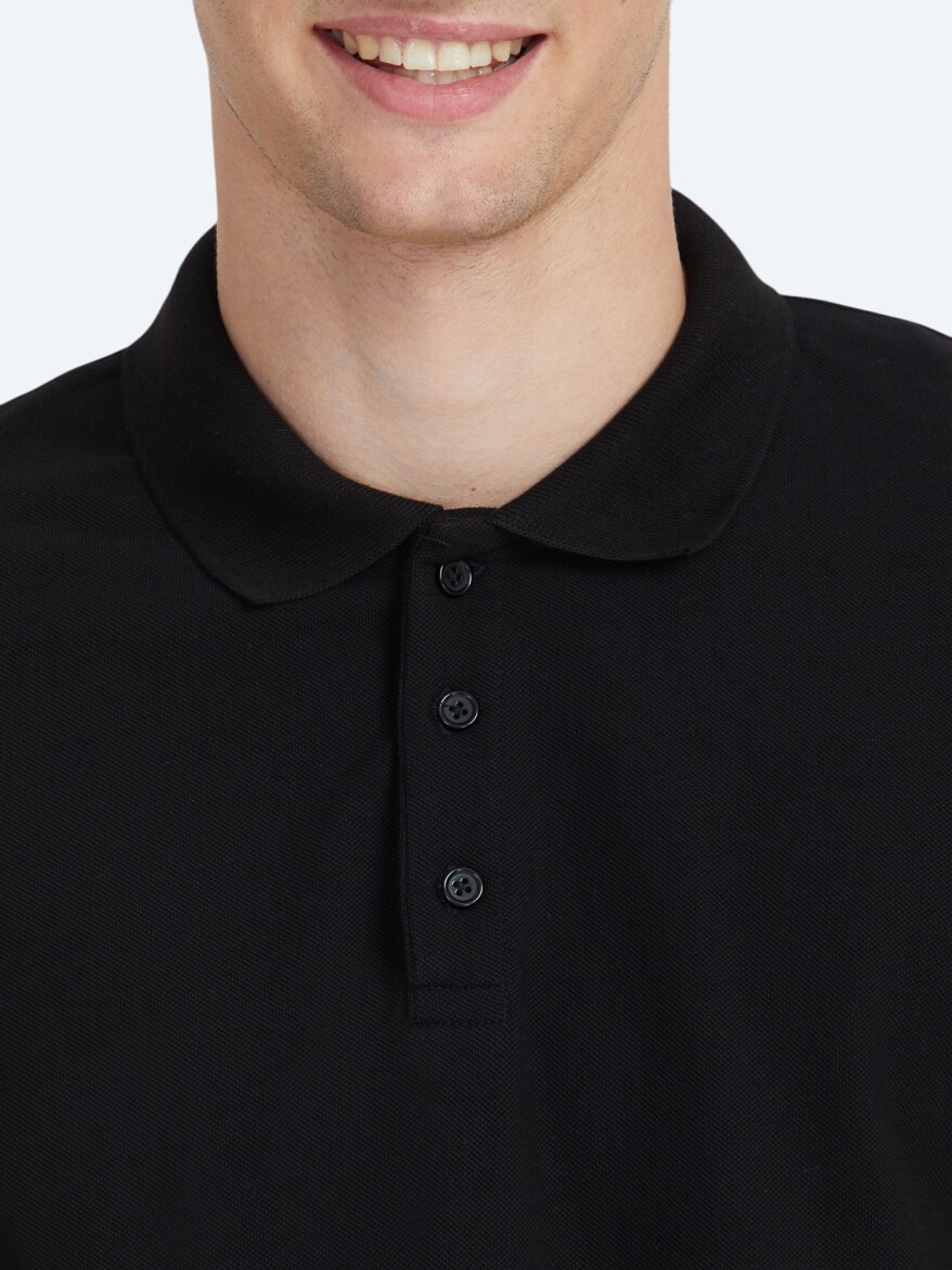 Black Plain Polo Neck 100% Cotton T-Shirt - 4