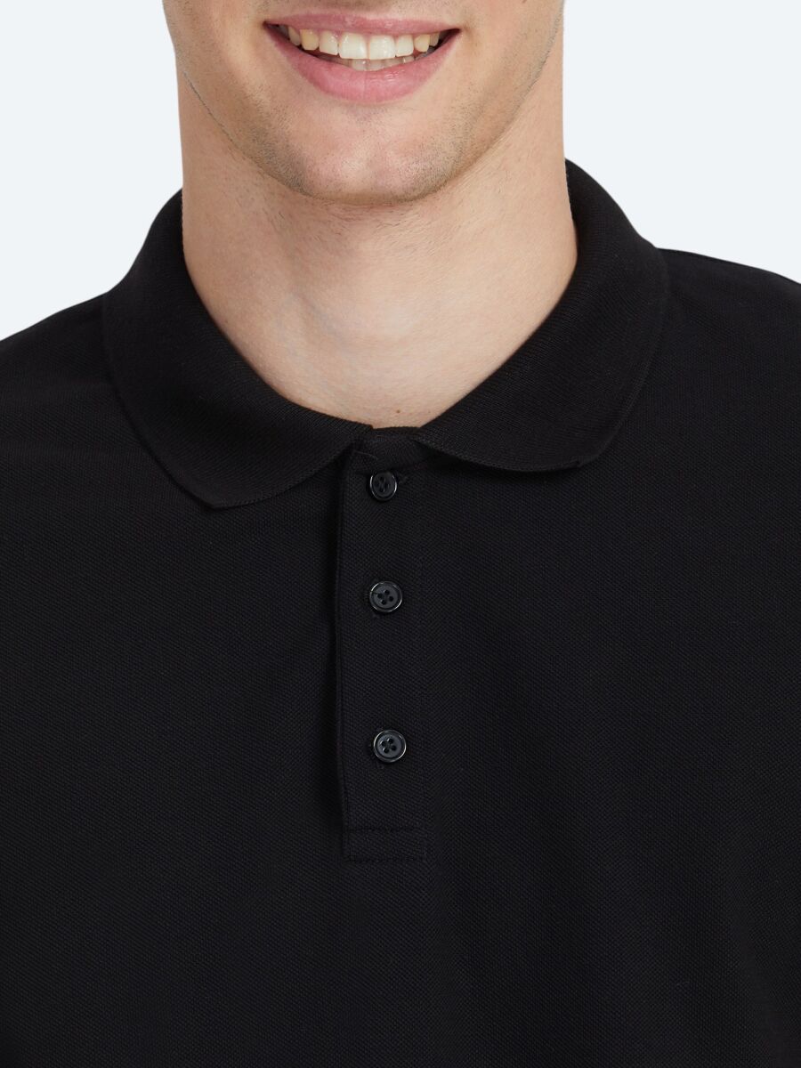 Black Plain Polo Neck 100% Cotton T-Shirt - 4