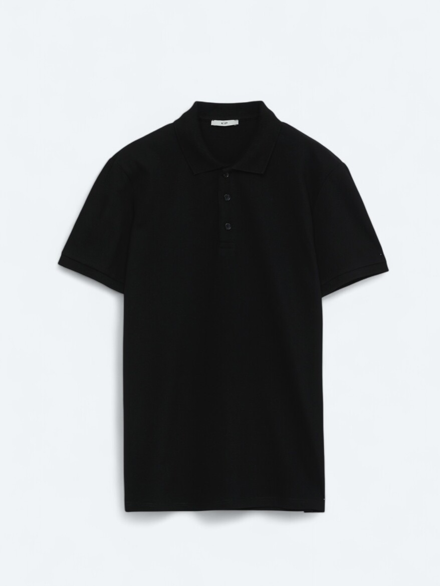 Black Plain Polo Neck 100% Cotton T-Shirt - 6
