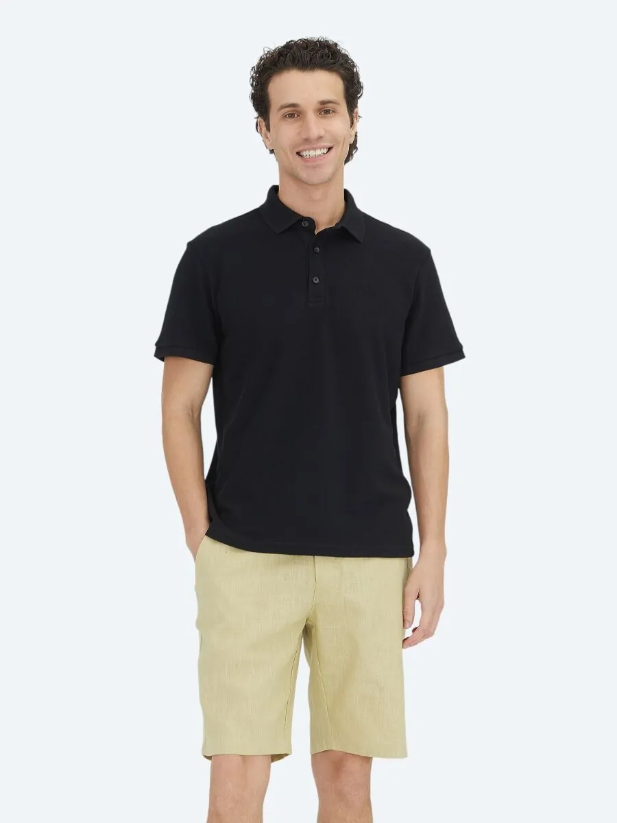 Black Plain Polo Neck 100% Cotton T-Shirt - 3