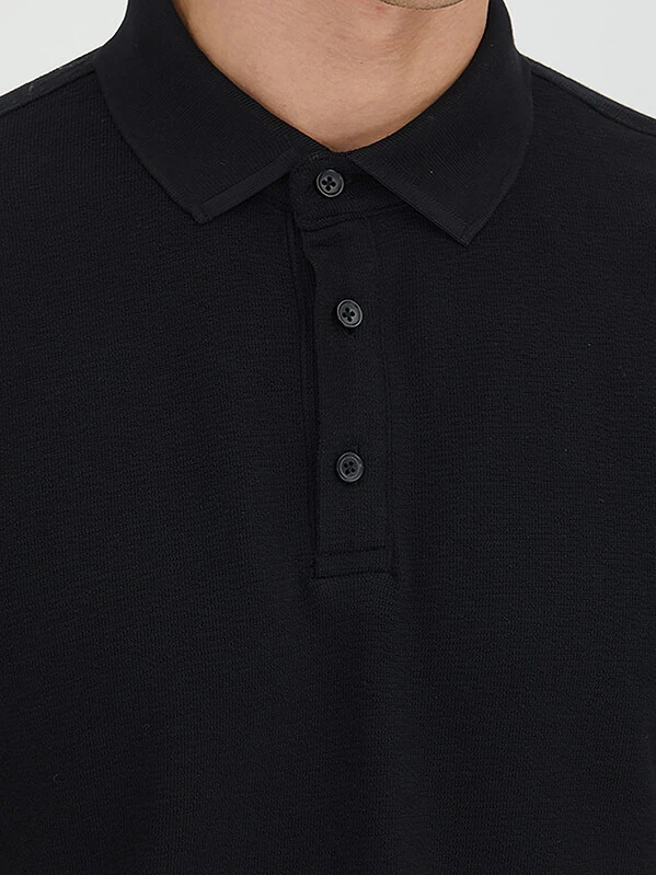 Black Plain Polo Neck 100% Cotton T-Shirt - 4