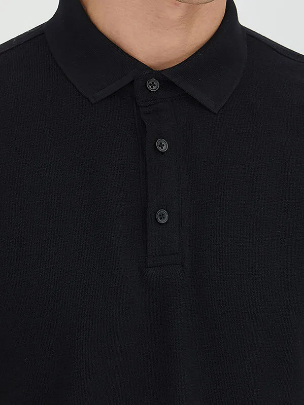 Black Plain Polo Neck 100% Cotton T-Shirt - 4