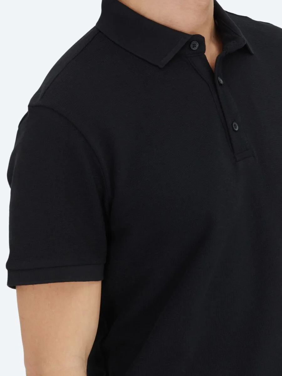 Black Plain Polo Neck 100% Cotton T-Shirt - 5