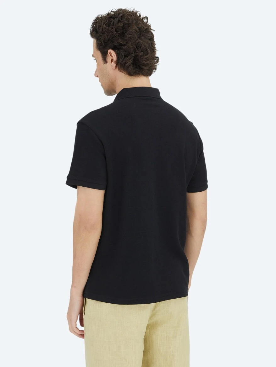 Black Plain Polo Neck 100% Cotton T-Shirt - 6