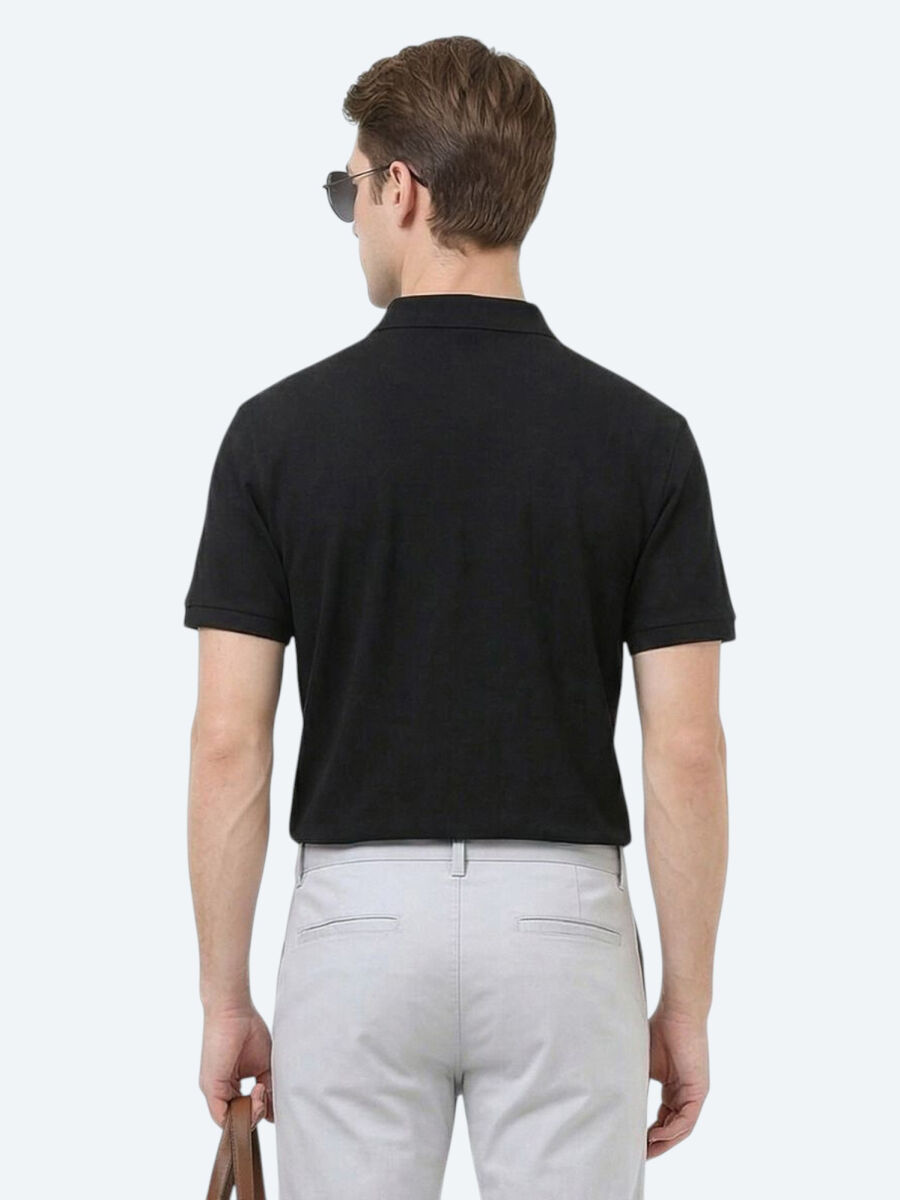 Black Plain Polo Neck 100% Cotton T-Shirt - 6